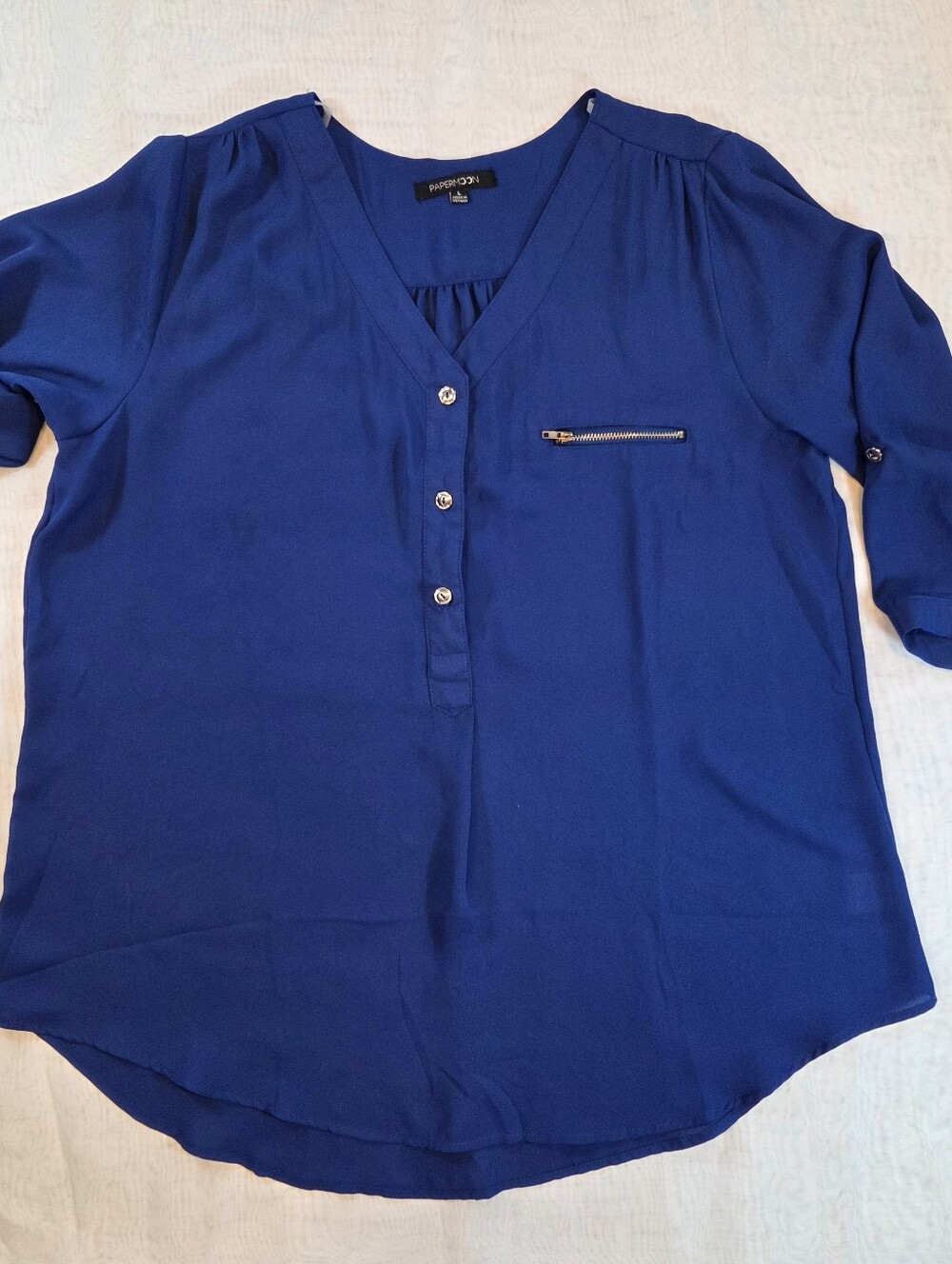 Papaya‎ Royal Blue V-Neck Button-Front Blouse with Zip Pocket